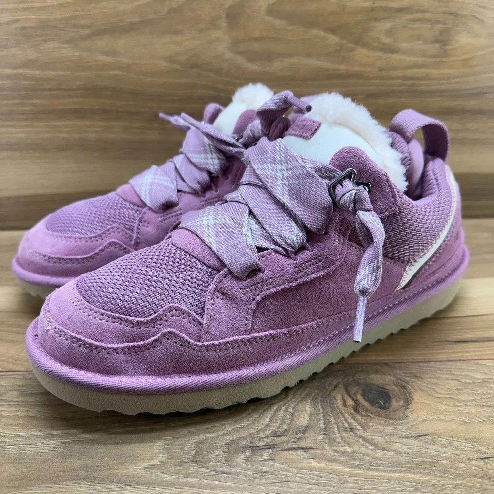 UGG Lowmel Sneakers Youth Big Girls Size 6 Pink Suede Sherpa Y2K Streetwear